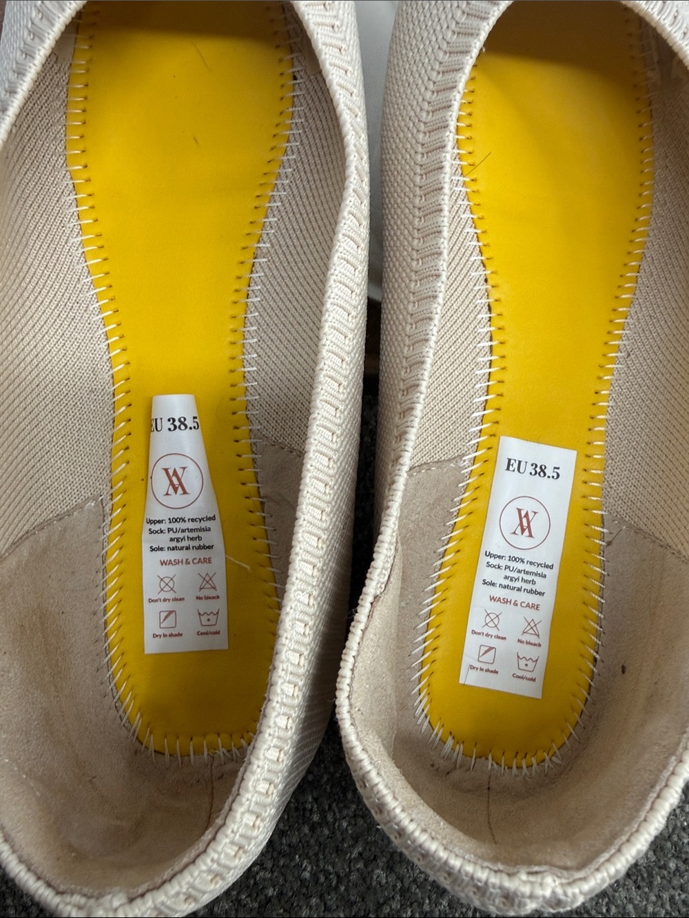 Vivaia Shoes Wm 38.5 US 7.5 Tan Cream Pointed Toe Knit Ballet Flats - Picture 12 of 15